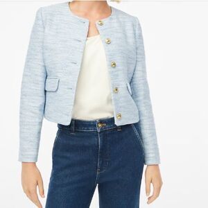 J Crew Women's Blazer Classic Blue Tweed Jacket Lined Button Up